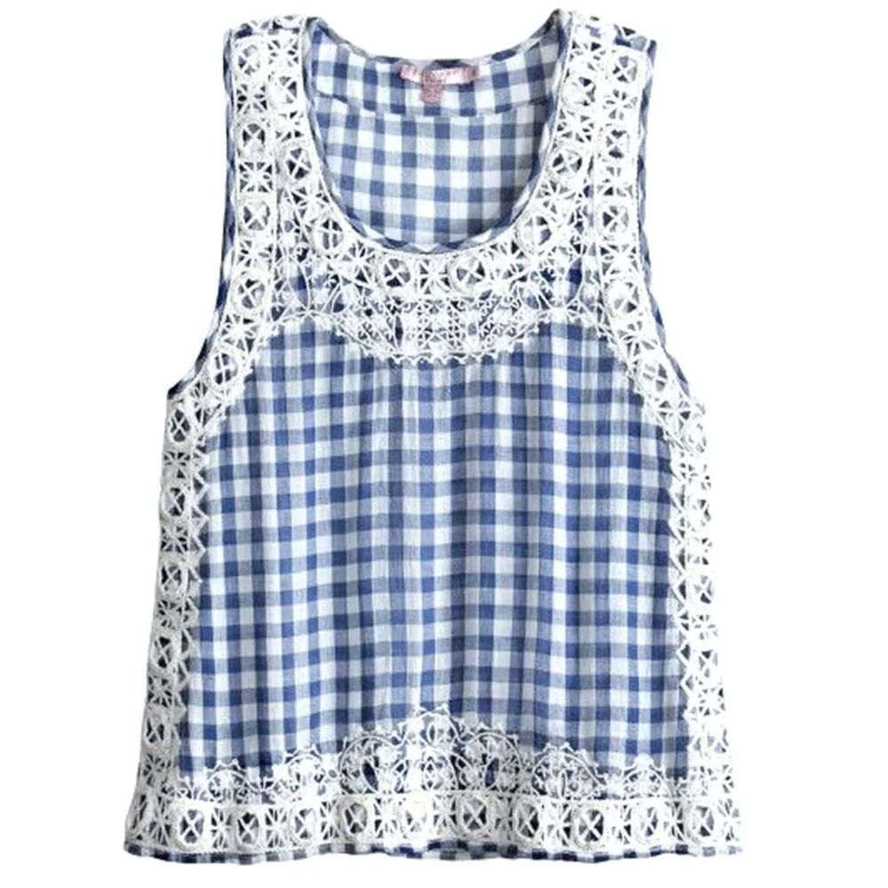 CALYPSO ST. BARTH Navy Gingham Trim Boho Top.